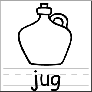 Clip Art: Basic Words: Jug B&W Labeled