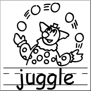 Clip Art: Basic Words: Juggle B&W Labeled