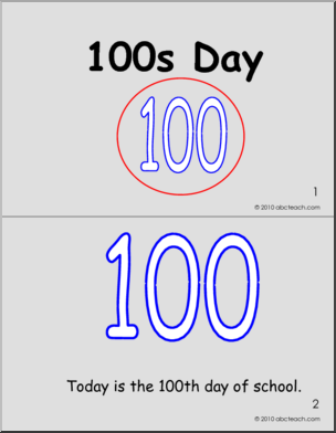 100s Day Half Page Activity Booklet (colored) (k-1)