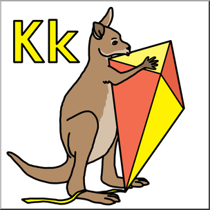 Clip Art: Alphabet Animals: K – Kangaroo Kisses a Kite Color