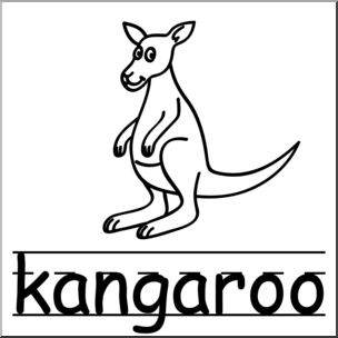 Clip Art: Basic Words: Kangaroo B&W Labeled