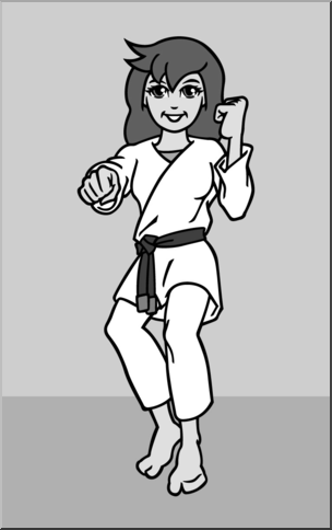 Clip Art: Karate Girl Grayscale
