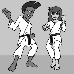 Clip Art: Karate Kids Grayscale