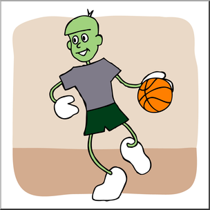 Clip Art: Cartoon School Scene: Sports: Basketball 02 Color