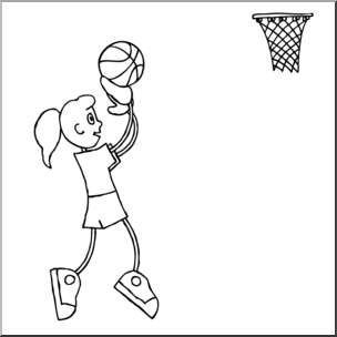 Clip Art: Cartoon School Scene: Sports: Basketball 03 B&W