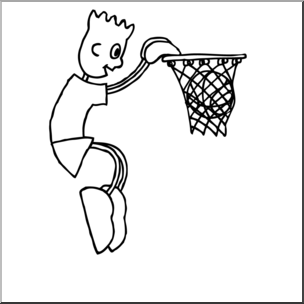Clip Art: Cartoon School Scene: Sports: Basketball 07 B&W