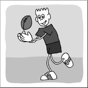 Clip Art: Cartoon School Scene: Sports: Football 03 Grayscale