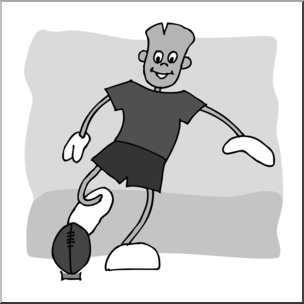 Clip Art: Cartoon School Scene: Sports: Football 01 Grayscale