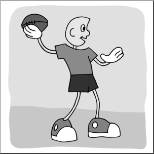 Clip Art: Cartoon School Scene: Sports: Football 04 Grayscale