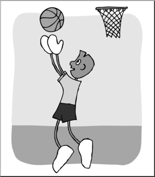 Clip art: Cartoon School Scene: Sports: Basketball 04 Grayscale