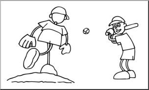 Clip Art: Cartoon School Scene: Sports: Baseball 01 B&W