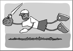 Clip Art: Cartoon School Scene: Sports: Baseball 02 Grayscale