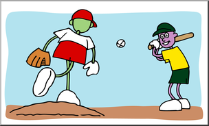 Clip Art: Cartoon School Scene: Sports: Baseball 01 Color