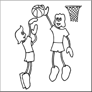 Clip Art: Cartoon School Scene: Sports: Basketball 06 B&W