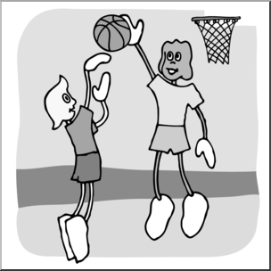 Clip Art: Cartoon School Scene: Sports: Basketball 06 Grayscale