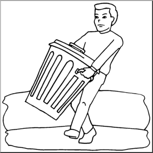 Clip Art: Kids: Chores: Taking Out the Trash B&W