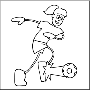 Clip Art: Cartoon School Scene: Sports: Soccer 06 B&W