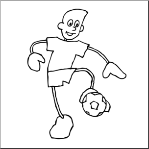 Clip Art: Cartoon School Scene: Sports: Soccer 07 B&W