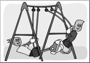 Clip Art: Cartoon School Scene: Playground 03 Grayscale