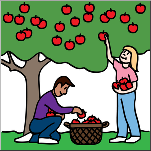 Clip Art: Kids Picking Apples 01b Color