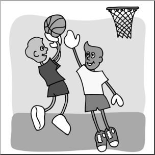 Clip Art: Cartoon School Scene: Sports: Basketball 01 Grayscale