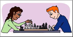 Clip Art: Kids: Playing Chess Color