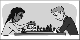Clip Art: Kids: Playing Chess Grayscale