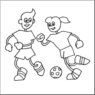 Clip Art: Cartoon School Scene: Sports: Soccer 01 B&W