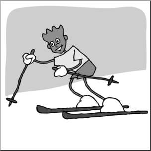Clip Art: Cartoon School Scene: Sports: Winter Sports 02 Grayscale