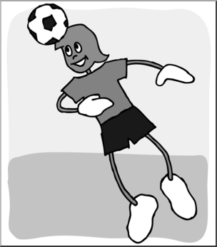 Clip Art: Cartoon School Scene: Sports: Soccer 04 Grayscale