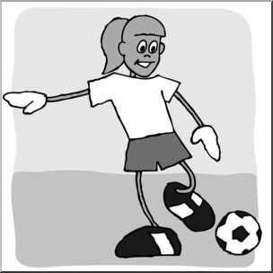 Clip Art: Cartoon School Scene: Sports: Soccer 02 Grayscale