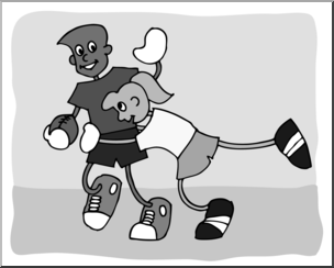 Clip Art: Cartoon School Scene: Sports: Football 02 Grayscale