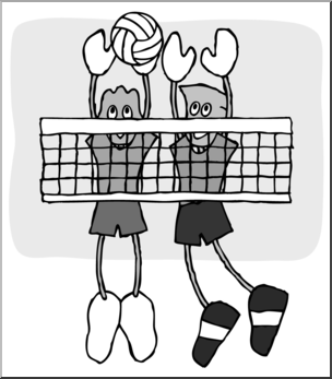 Clip Art: Cartoon School Scene: Sports: Volleyball 05 Grayscale