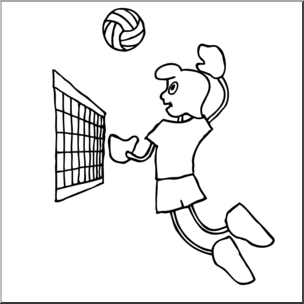 Clip Art: Cartoon School Scene: Sports: Volleyball 01 B&W