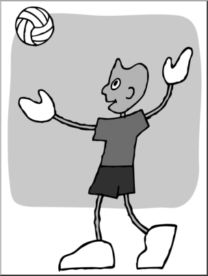Clip Art: Cartoon School Scene: Sports: Volleyball 06 Grayscale