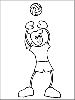 Clip Art: Cartoon School Scene: Sports: Volleyball 04 B&W