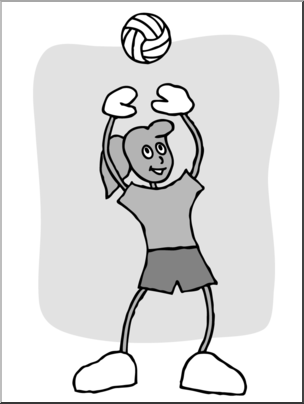 Clip Art: Cartoon School Scene: Sports: Volleyball 04 Grayscale
