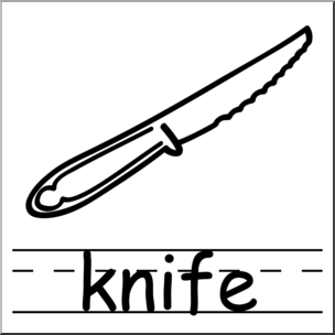 Clip Art: Basic Words: Knife B&W Labeled