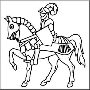 Clip Art: Medieval History: Mounted Knight B&W