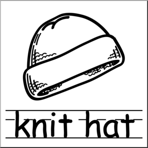 Clip Art: Basic Words: Knit Hat B&W Labeled