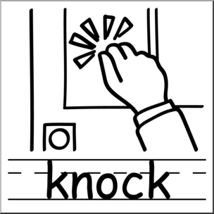 Clip Art: Basic Words: Knock B&W Labeled