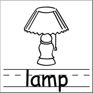 Clip Art: Basic Words: Lamp B&W Labeled