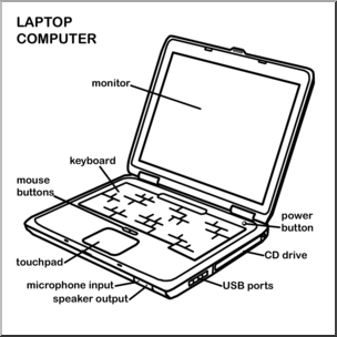 Clip Art: Computer: Laptop B&W Labeled