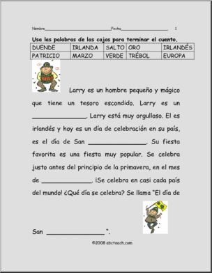 Spanish: DÃŒa de San Patricio: Completa el cuento de Larry, el duende (elementaria).