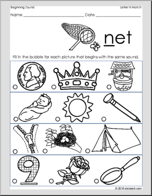 Match - Letter N' Beginning Sounds I abcteach.com