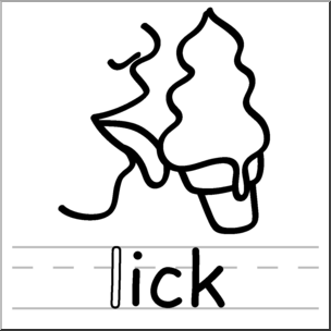 Clip Art: Basic Words: -ick Phonics: Lick B&W