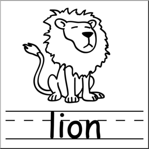 Clip Art: Basic Words: Lion B&W Labeled