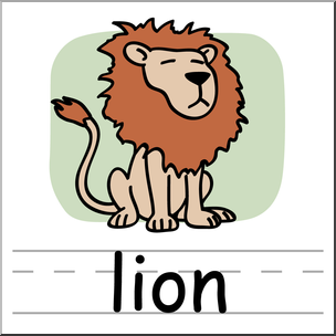 Clip Art: Basic Words: Lion Color Labeled