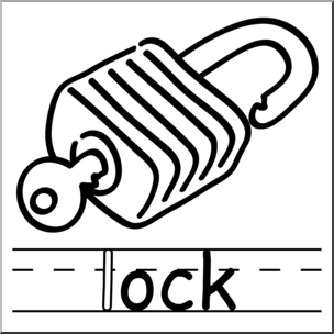 Clip Art: Basic Words: -ock Phonics: Lock B&W