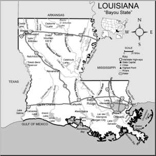 Clip Art: US State Maps: Louisiana Grayscale Detailed